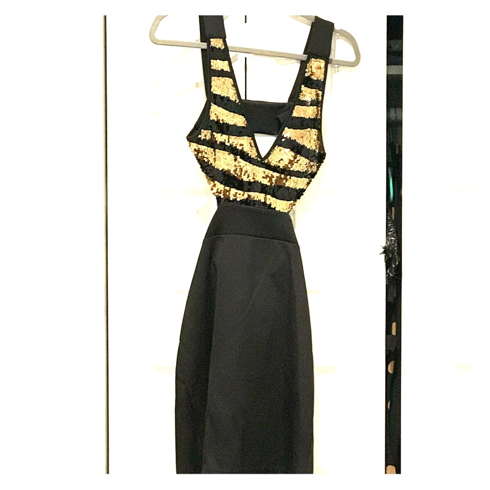 Black and Gold sequence Mini Dress